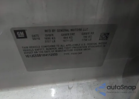 2017 Chevrolet Sonic Lt Manual from USA, damaged, VIN 1G1JC5SB1H4112939